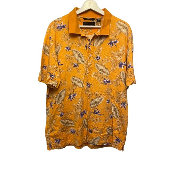 Greg Norman Size Large Mens Short Sleeve Tropical Polo Shirt #N-5-14-10 - Picture 1 of 8